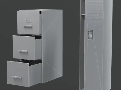 Low Poly Lockers filing cabinet with three drawers Free low-poly 3D model