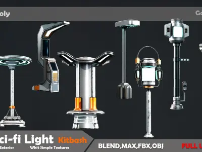 20 Sci-fi Lights Low-poly 3D model