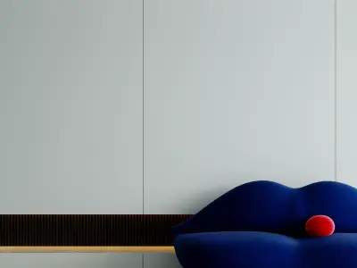 Modern Minimalist Living Room with Bold Blue Lips Sofa 008 3D model