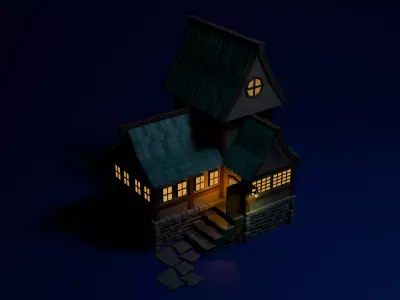 Stylized medival house Free low-poly 3D model