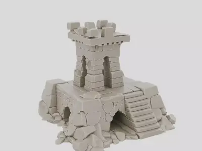 Fantasy Stone Watchtower Base Ruin for 3D print Low-poly 3D model