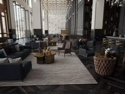 Luxurious Modern Hotel Lobby Lounge  Low-poly 3D model