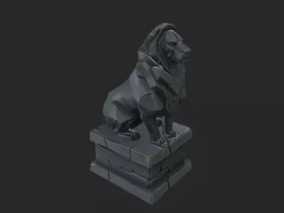 Stylized Statue Lion Low-poly 3D model