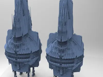 Sci-Fi Shuttle launcher moon base city Top 3D model