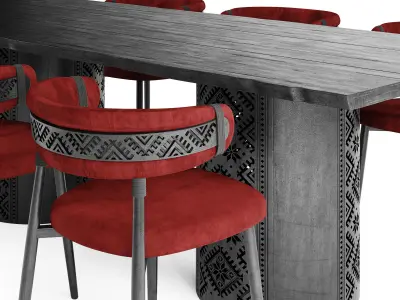 Ethno Rivne Dining Table And Chairs 3D model