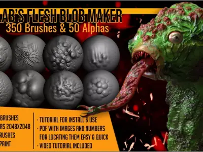Labs Flesh Blob Maker 350 ZBrush Brushes and 50 Alphas 3D model