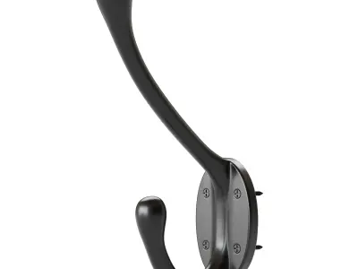 Wrought Iron Double Hook Black for Coats Towels Robes 3D model