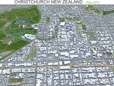 Christchurch City New Zealand Low-poly 3D model