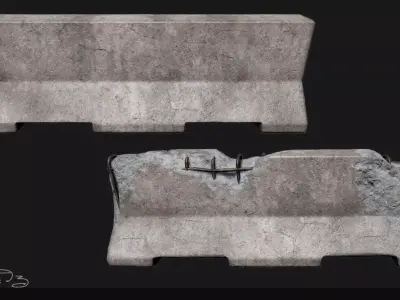 Low Poly PBR Concrete Barrier Low-poly 3D model