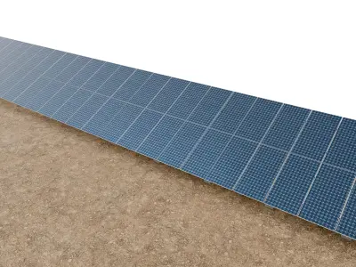 Lowpoly Ground Mounted Solar Panels-24 Rows of PV Modules Low-poly 3D model
