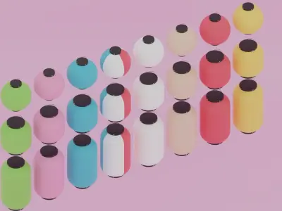 Japanese Paper Lanterns Collection Low-poly 3D model