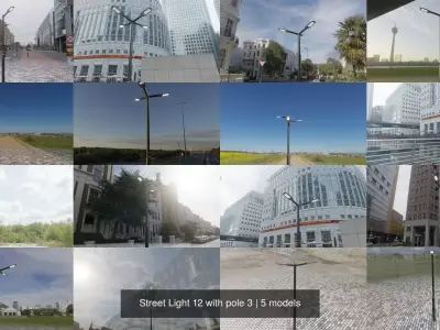 Street Light 12 with pole 3 3D Model Pack