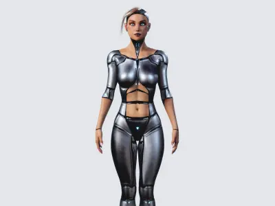 Female Cyborg Robot Droid Fully Rigged 3D model