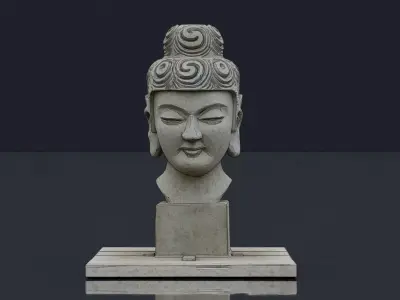 Chinese-style Buddha head sculpture Low-poly 3D model