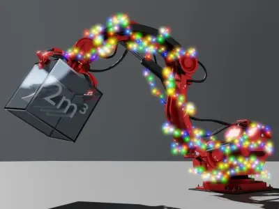 Rigged Industrial Robotic Arm Christmas Version Low-poly 3D model