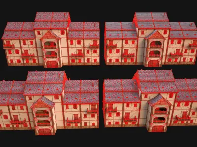 Set of Medieval City High-Rise Buildings Low-poly 3D model