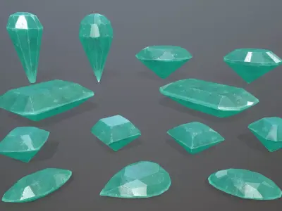 Gem Set emeralds in shapes and sizes Low-poly 3D model