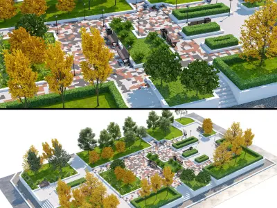 Stylized Autumn City Park 3D Scene Low-poly 3D model