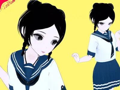 Xue Anime School Girl Low-poly 3D model