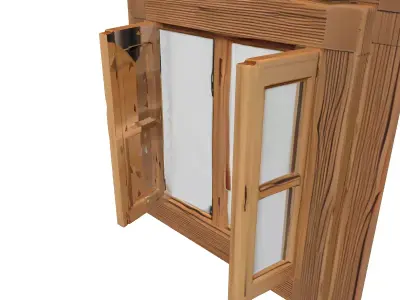Distressed Broken Wooden Window Frame Low-poly 3D model