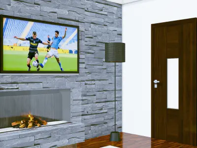 Fireplace with Window Wall Grey Stone Free 3D model