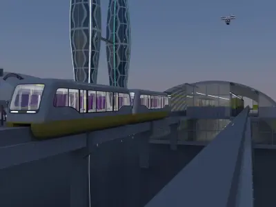 Future city with monorail 3D model