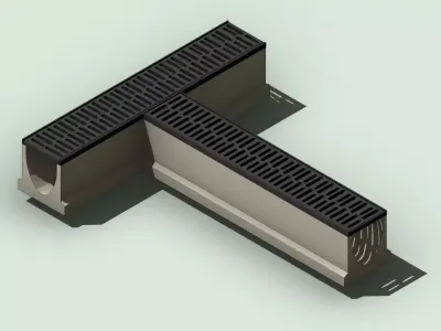 Concrete Trench Drain T Junction V150 with Slotted Grate 3D model