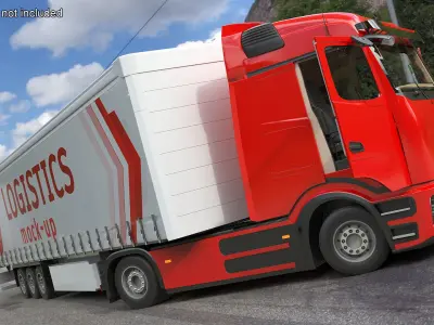  Mockup Design Truck with Trailer Red Rigged for Maya 