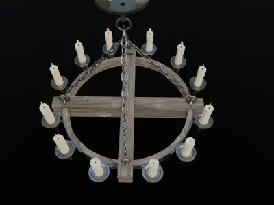 Medieval Candle Chandelier Low-poly 3D model