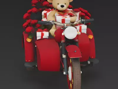 Cupids Courier Sidecar Motorcycle 3D Model Low-poly 3D model