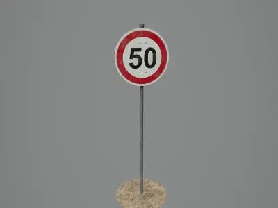 Road Sign 10 - Speed Limit - 50 Low-poly 3D model