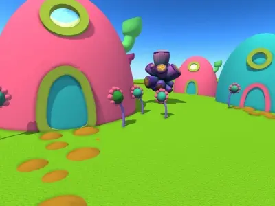 Toon Village Scene Low-poly 3D model