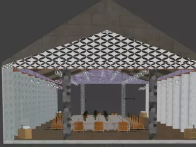 Elegant garden pavilion with furniture food and PBR textures  3D model