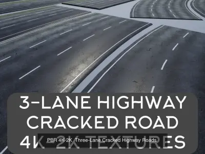 PBR 4K-2K Three-Lane Modular Highway Collection 3D Model Pack