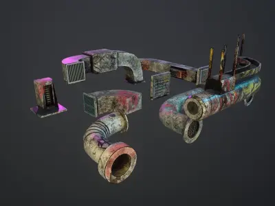 Cyberpunk Air Ducts Pack Low-poly 3D model