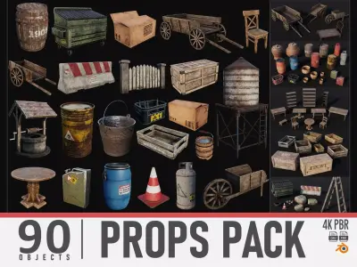 Props Pack - 90 Objects 4K PBR Texture Low-poly 3D model