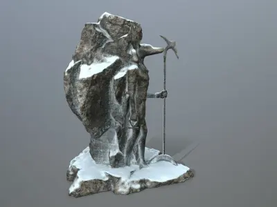 anibus statue with spear in snow Low-poly 3D model