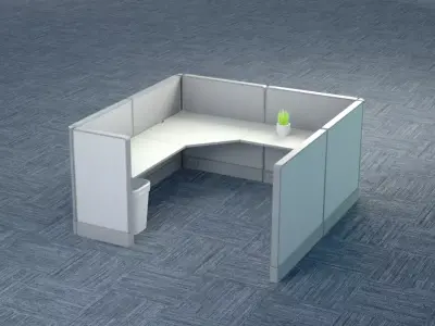 cubicle 0 office with corner desk Free low-poly 3D model