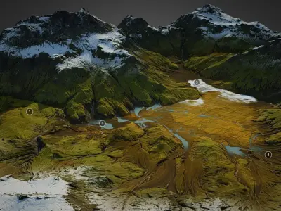 Iceland landscape - World Machine Low-poly 3D model