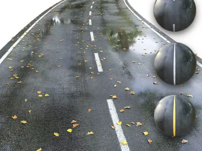 Wet road with markings 3D model