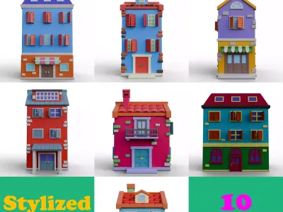 Stylized Island Floating House 10 Model Pack