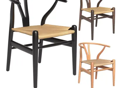 Natural Hans Wegner Replica Wishbone Chairs Low-poly 3D model