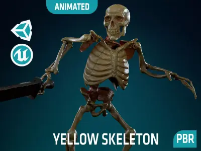 Skeleton Undead Warrior Yellow - Lowpoly - Game Ready  Low-poly 3D model