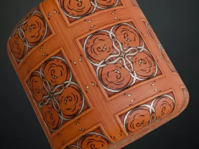 Ornate Floral Wood Inlay Panel PBR Seamless Texture