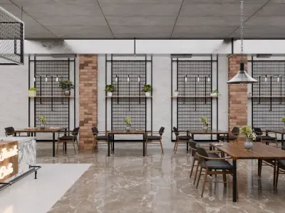 Cafe Exterior And Interior Design 3D model