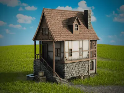 Game ready low poly pbr medieval house Low-poly 3D model