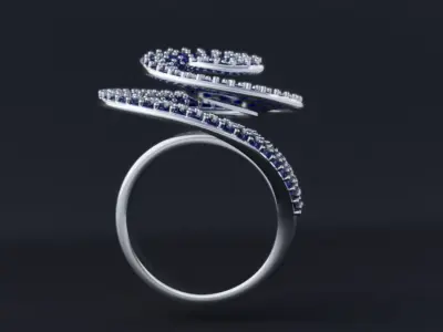Spiral ring  with gems for CNC or 3D print model
