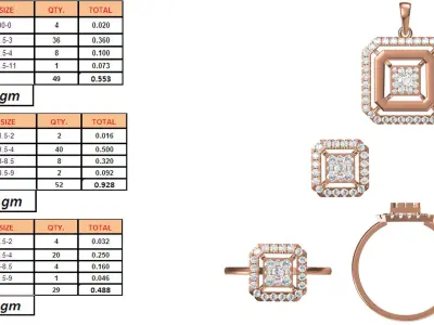 Light Minimalist Diamond Ring Earrings Pendant Set 3D print model