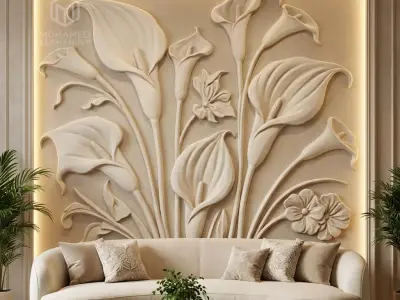Calla Lily Relief Panel Wall Decor Set STL Mural CNC 372 3D model