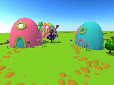 Toon Village Scene Low-poly 3D model